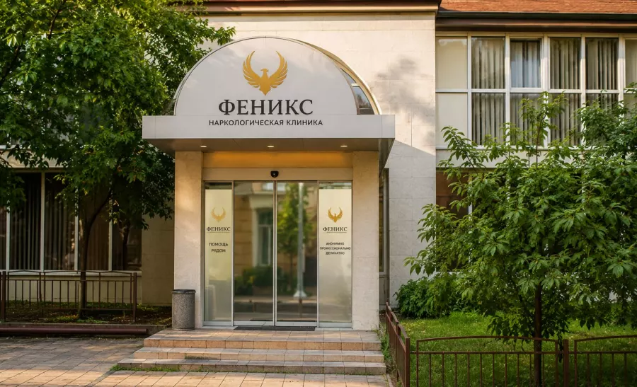 Вход в наркологическую клинику «Феникс» в Верещагине